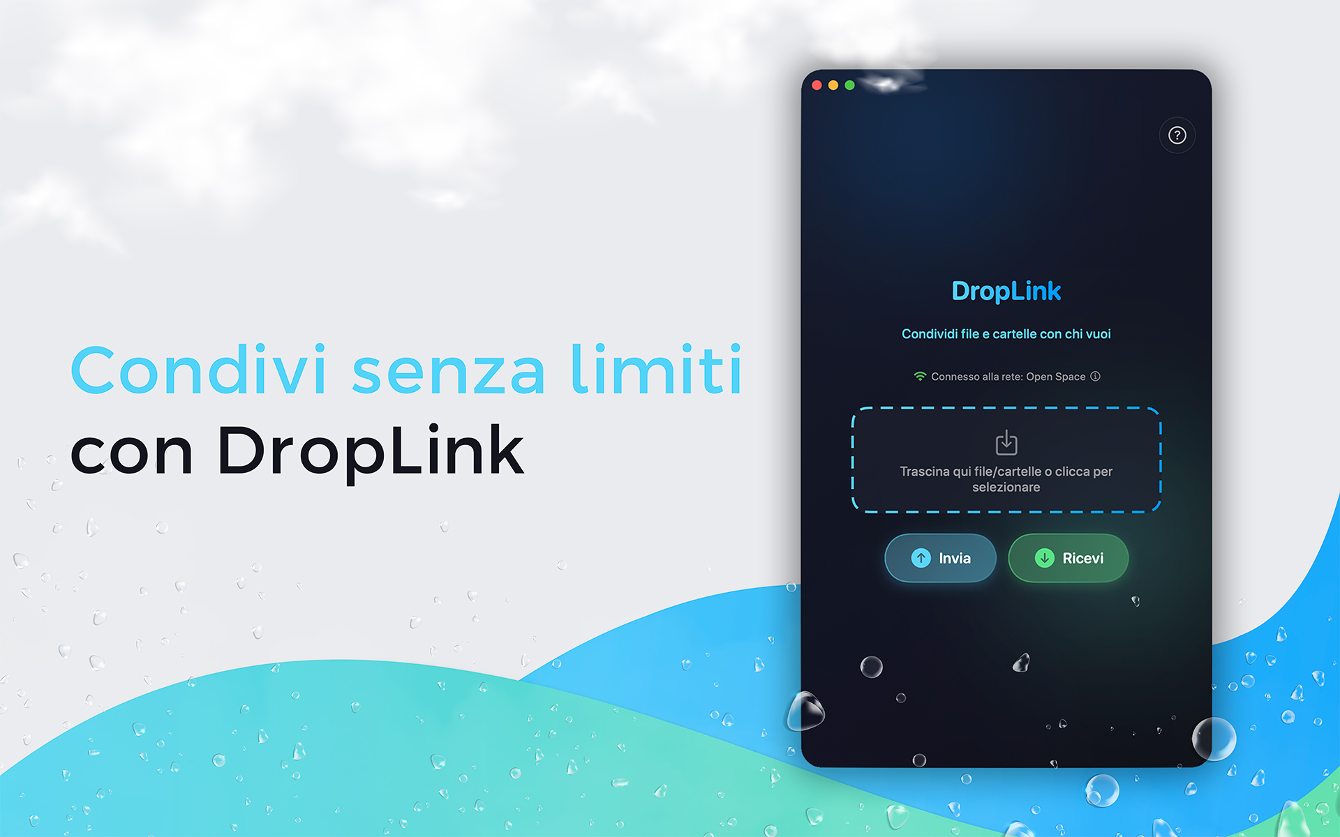DropLink Mac app main screen showing drag and drop file sharing interface