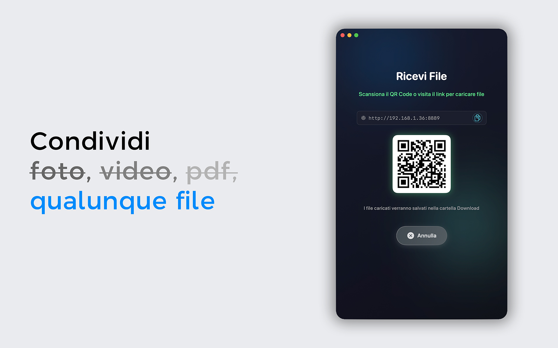 DropLink file reception mode for receiving files from other devices